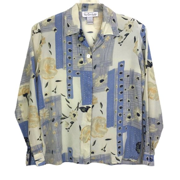 Vintage Via Condotti Silk Blouse Button Front Long Sleeve Business Casual Small - Picture 1 of 10